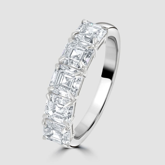 Platinum Asscher cut diamond five stone ring