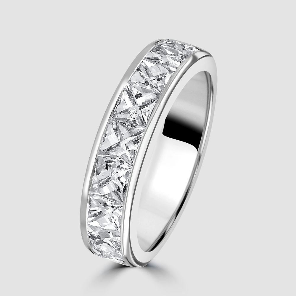 Platinum French cut diamond half eternity ring