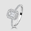 Platinum emerald cut diamond halo cluster ring