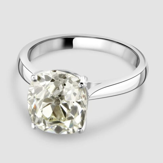 Platinum four claw cushion shape diamond solitaire