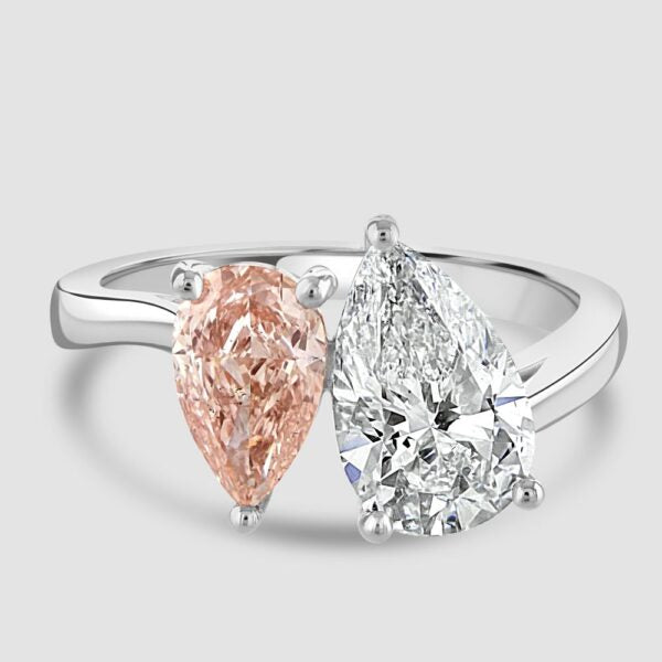 Platinum laboratory pink and white diamond ‘Toi et Moi’ ring