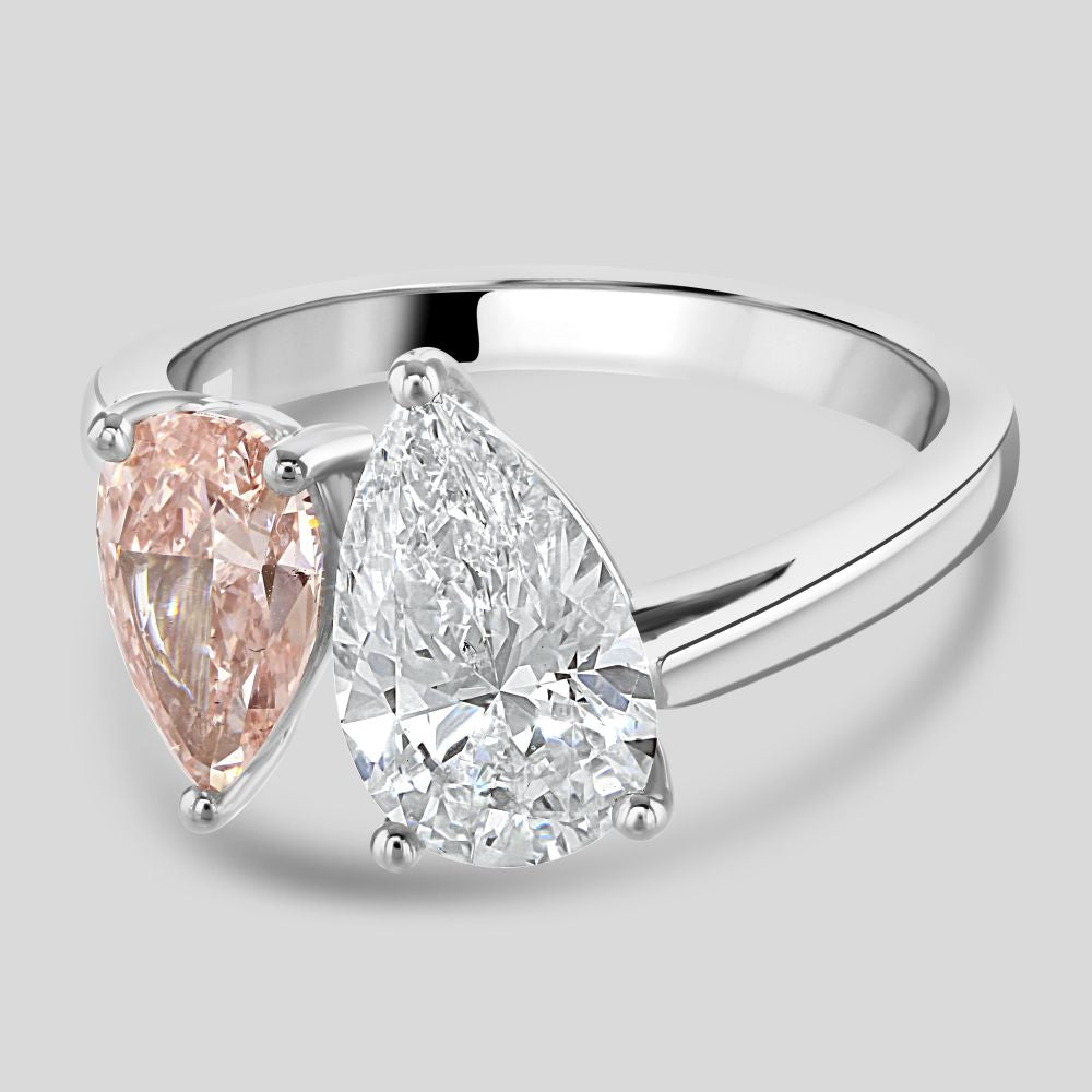 Platinum laboratory pink and white diamond ‘Toi et Moi’ ring