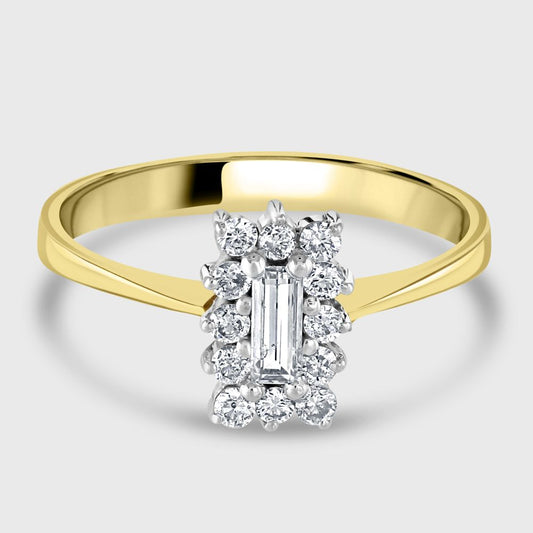 Rectangular diamond cluster ring