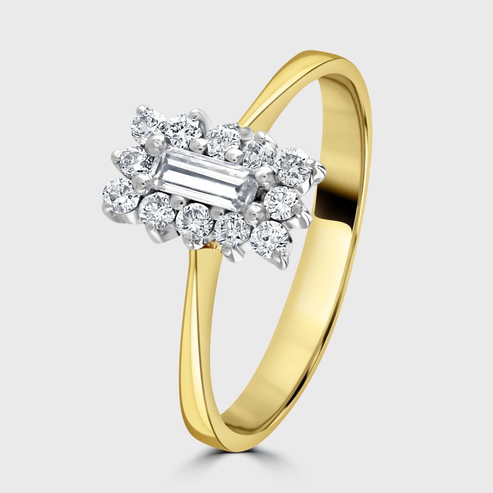 Rectangular diamond cluster ring