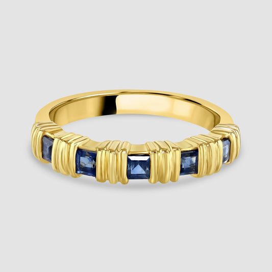 Ridged set sapphire five stone ring