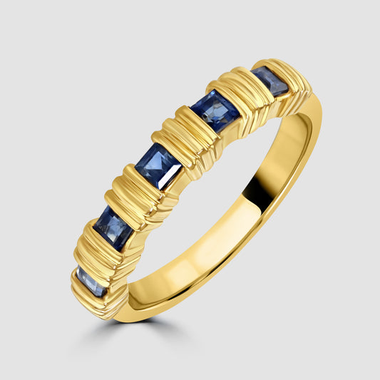 Ridged set sapphire five stone ring