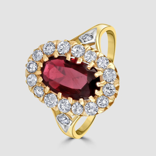 Rose gold red spinel and diamond oval cluster ring