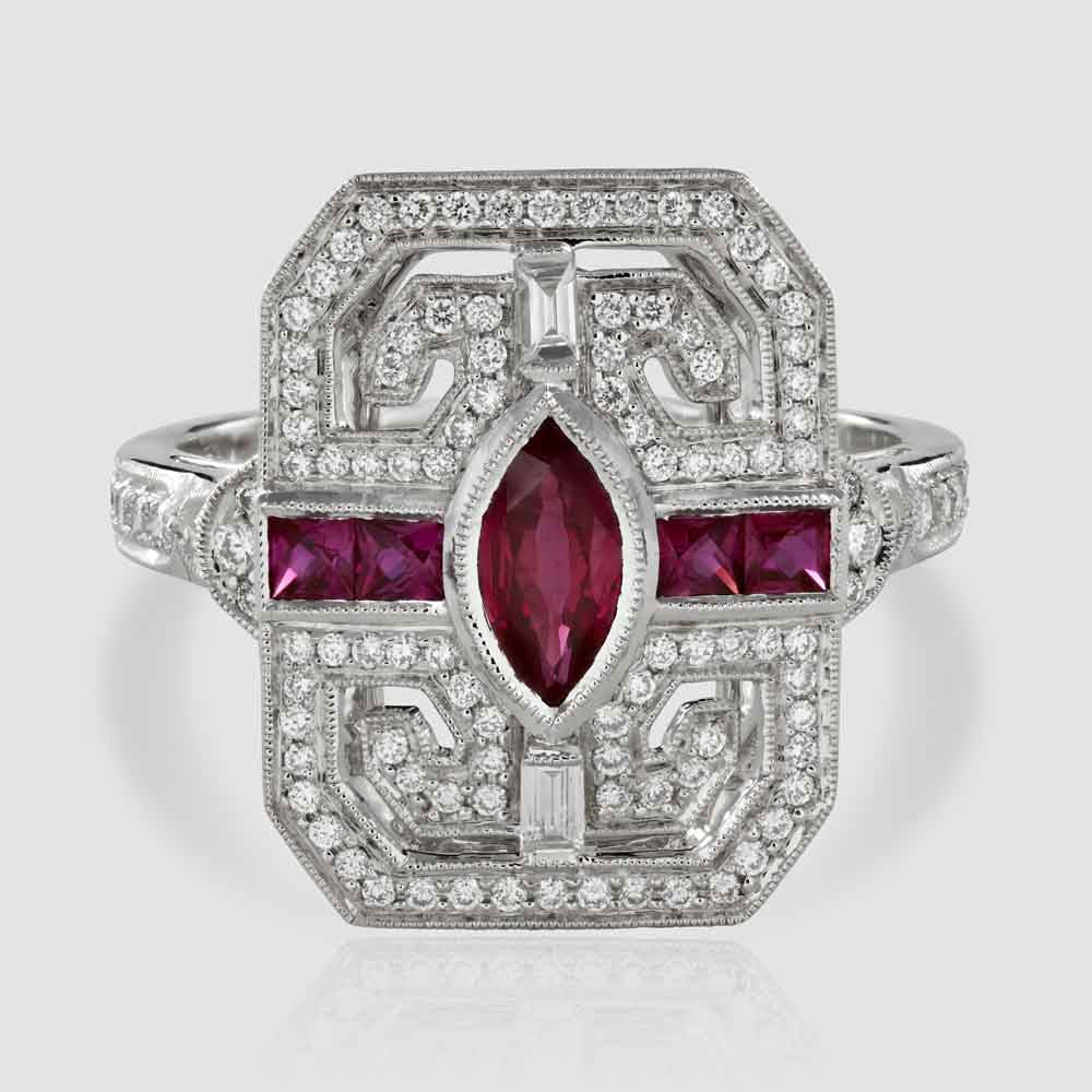 Ruby and Diamond cluster ring