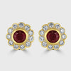 Ruby and diamond circular cluster stud earrings