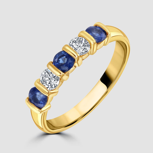 Sapphire and diamond bar set five stone ring