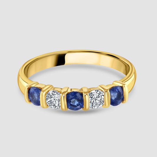 Sapphire and diamond bar set five stone ring