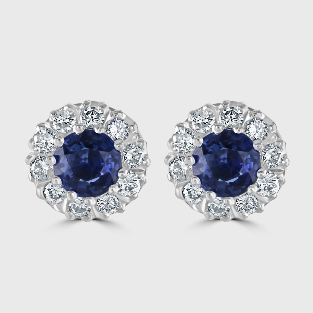 Sapphire and diamond claw set circular cluster stud earrings