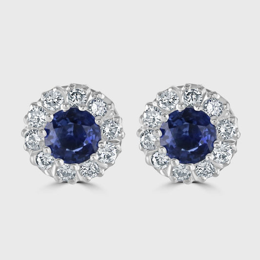 Sapphire and diamond claw set circular cluster stud earrings