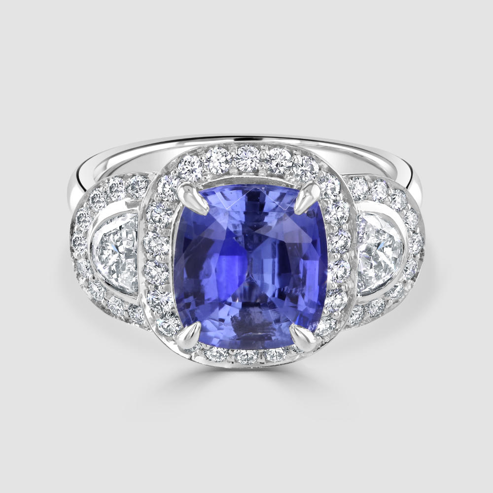 Sapphire and diamond platinum 3 stone ring