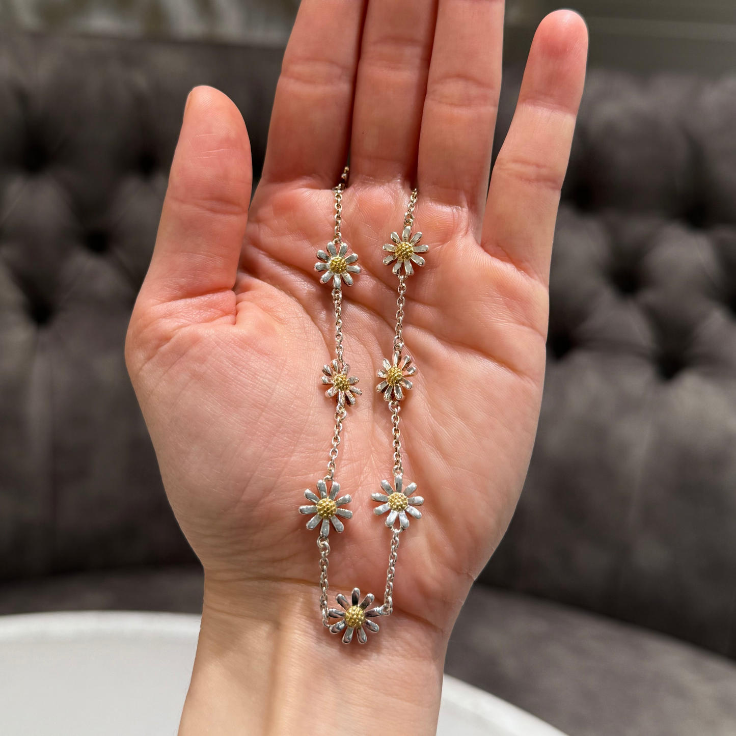 Silver and gold plated daisy set necklace