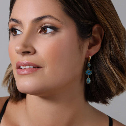 Silver, gold plated, turquoise drop earrings