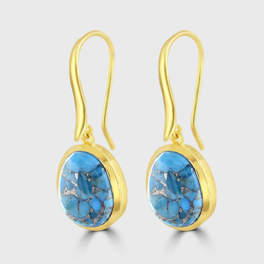 Silver, gold plated blue turquoise drop earrings