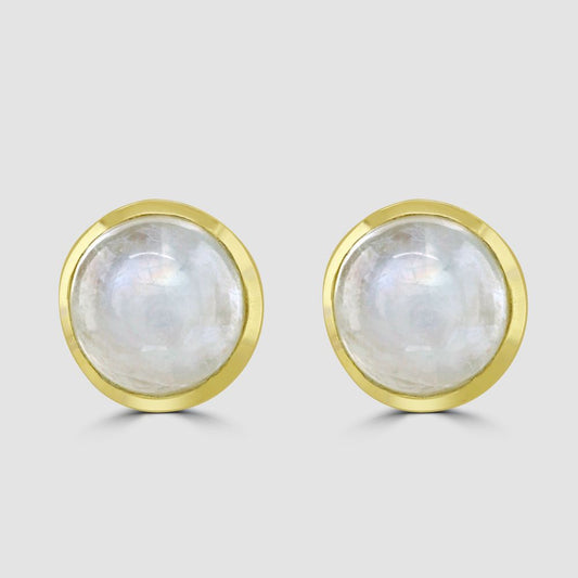 Silver, gold plated moonstone stud earrings