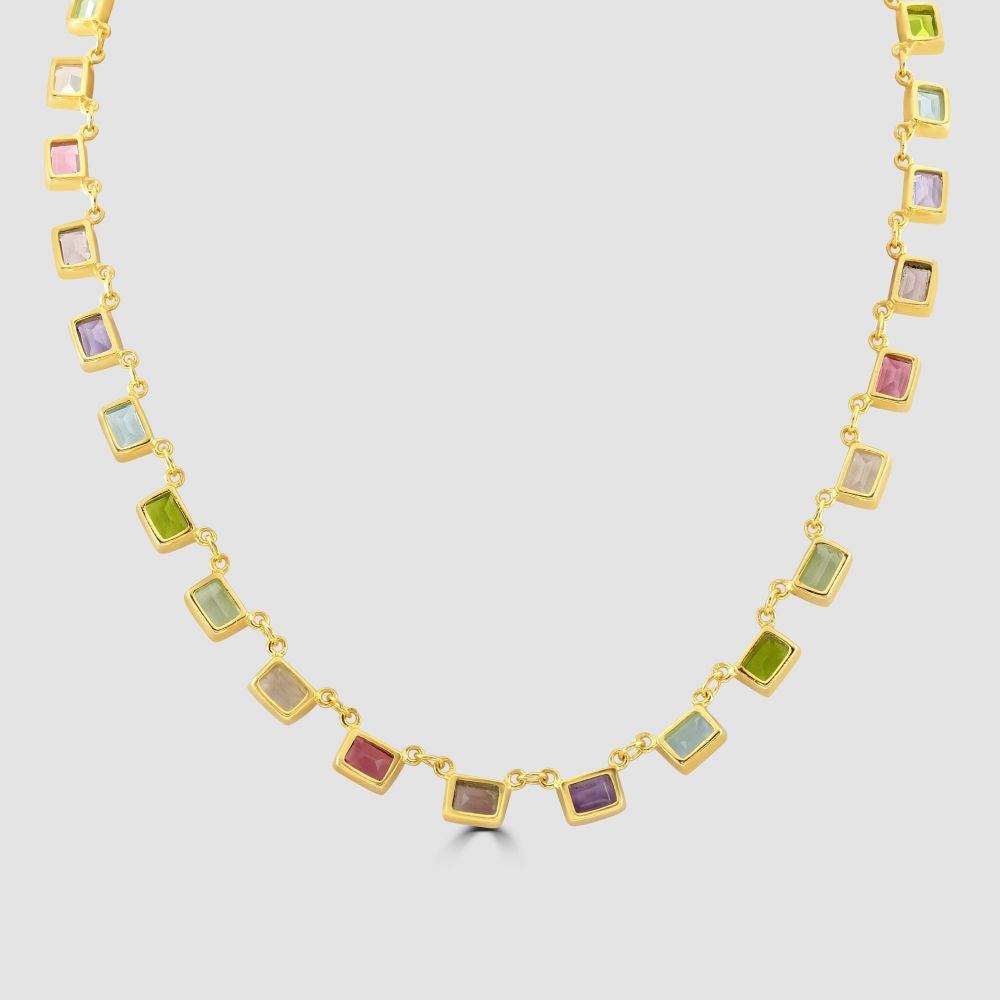 Silver, gold plated multi gemstone necklace