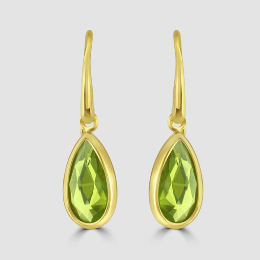 Silver, gold plated peridot drop earrings