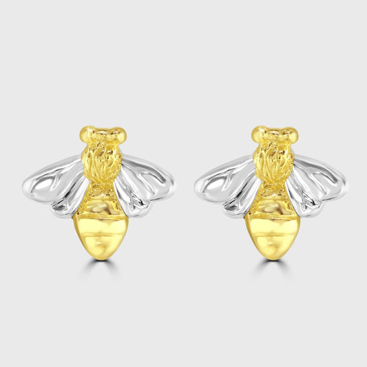 Silver and gold plated bee stud earrings