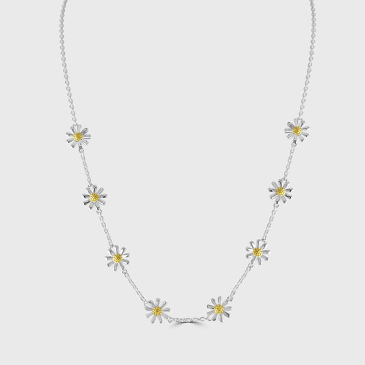 Silver and gold plated daisy set necklace