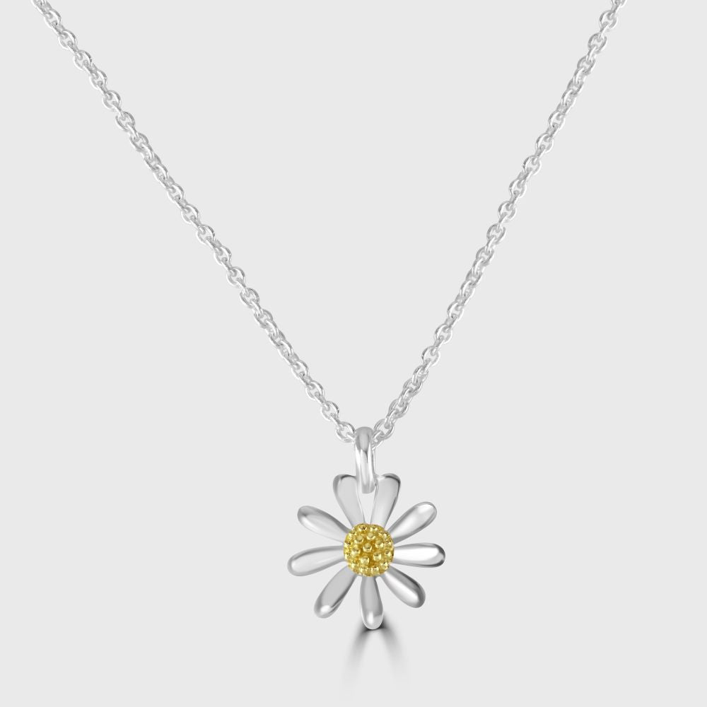 Silver and gold plated medium daisy pendant and chain