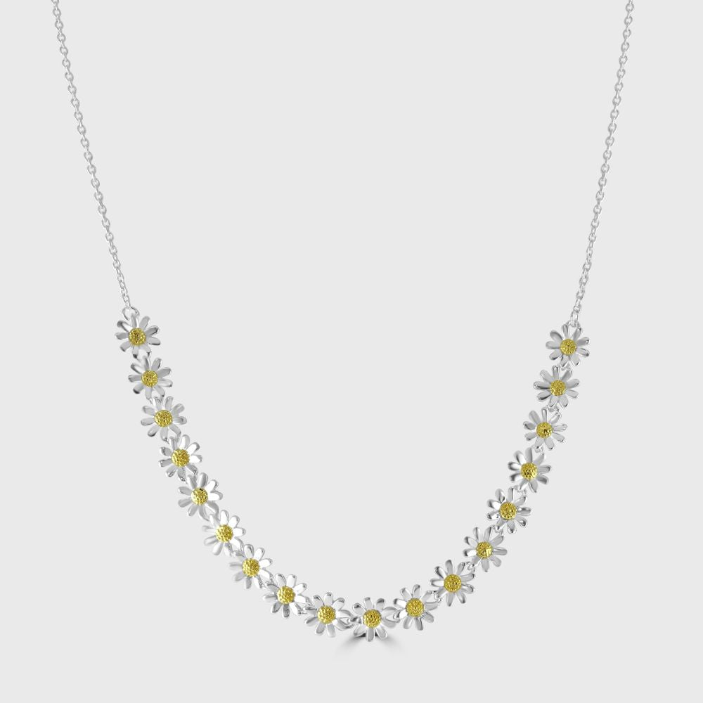 Silver and gold plated multi daisy necklet