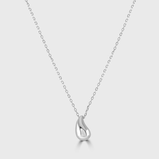 Silver solid teardrop pendant and chain