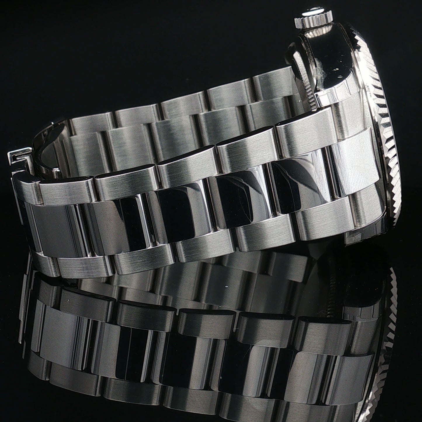 Steel Rolex Sky Dweller with black dial