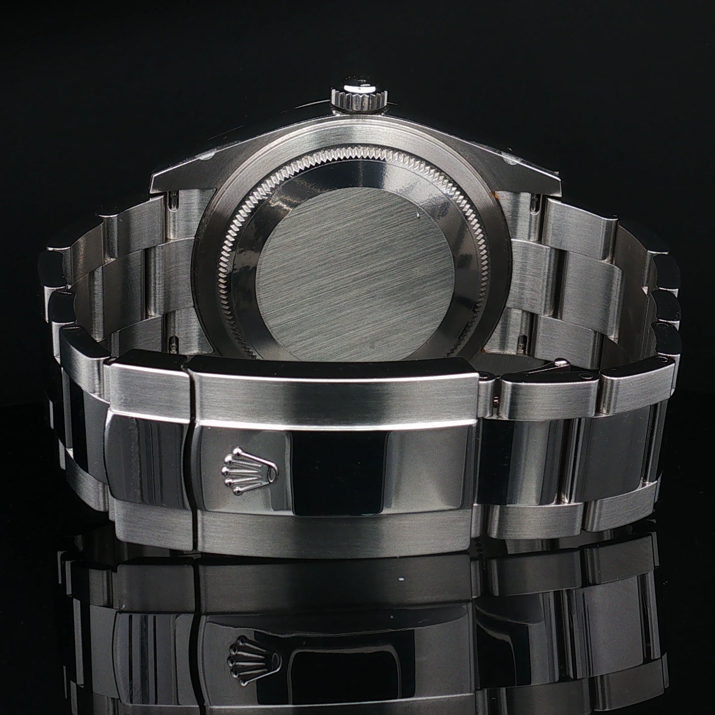Steel Rolex Sky Dweller with black dial