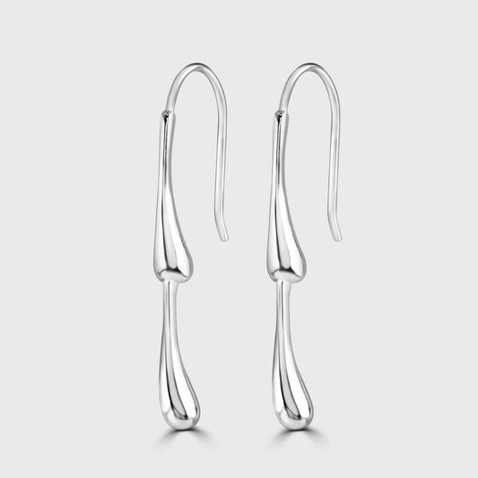 Slim silver tapering pod design drop earrings