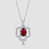 Stylish ruby and diamond openwork pendant and chain