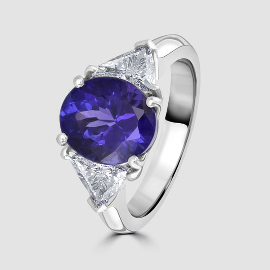 Superior Tanzanite and diamond three stone