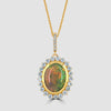 Superior opal and diamond oval cluster pendant and chain