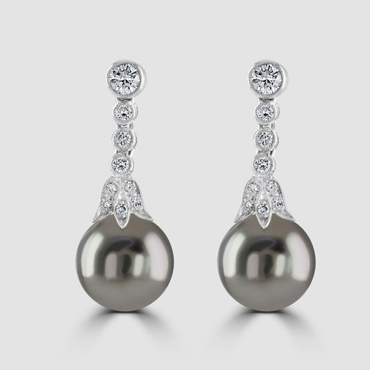 Tahitian pearl and diamond drop earrings