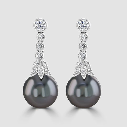 Tahitian pearl and diamond drop earrings