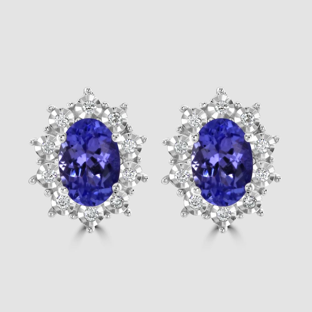 Tanzanite and diamond oval cluster stud earrings