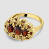 Triple cluster garnet and diamond ring