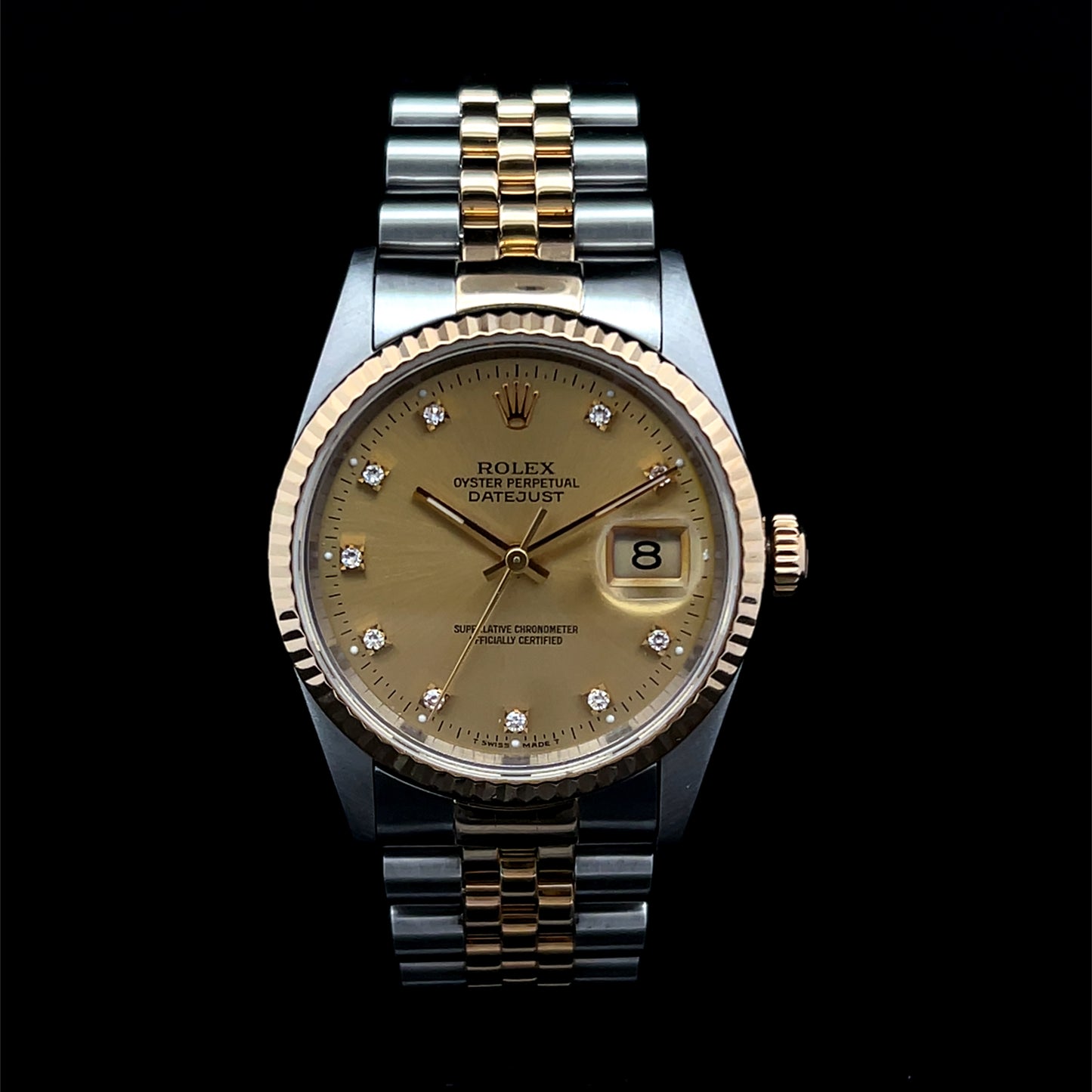 Rolex Datejust steel and gold with factory diamond dot dial