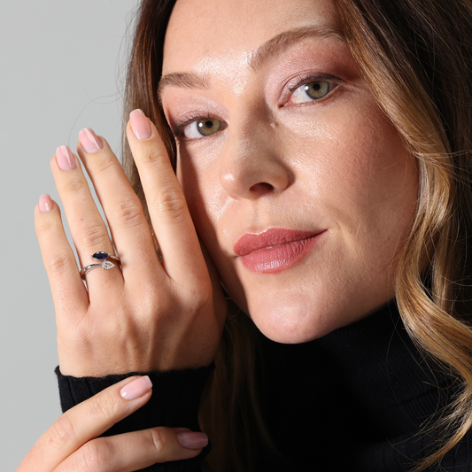 Moi et Toi sapphire and diamond crossover ring