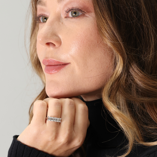 Platinum five stone emerald cut laboratory diamond ring