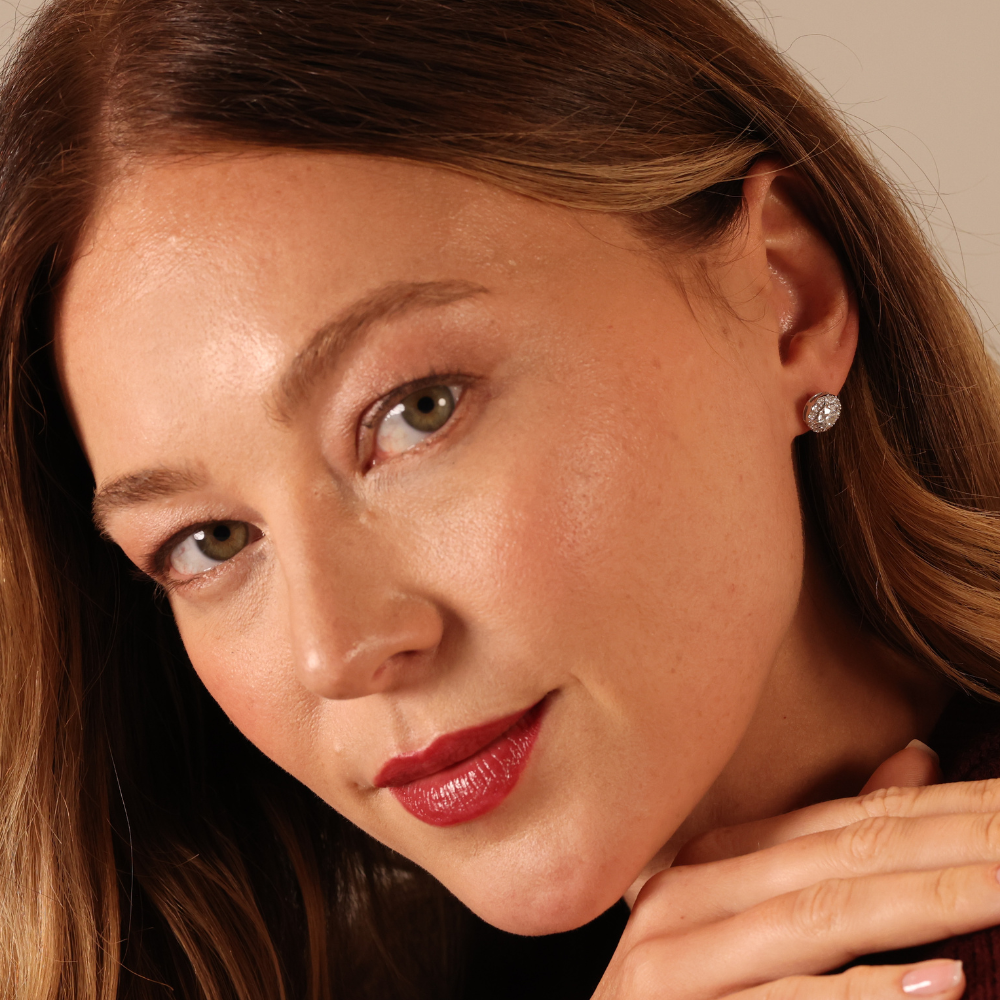 18ct white gold halo oval laboratory grown diamond stud earrings