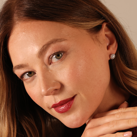 18ct white gold halo oval laboratory grown diamond stud earrings