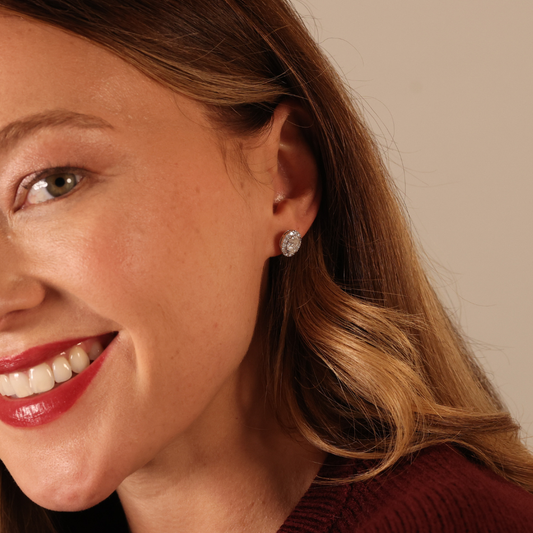 18ct white gold halo oval laboratory grown diamond stud earrings