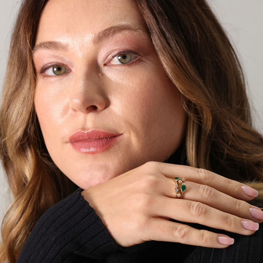 Emerald and diamond contemporary ‘Bubble’ ring