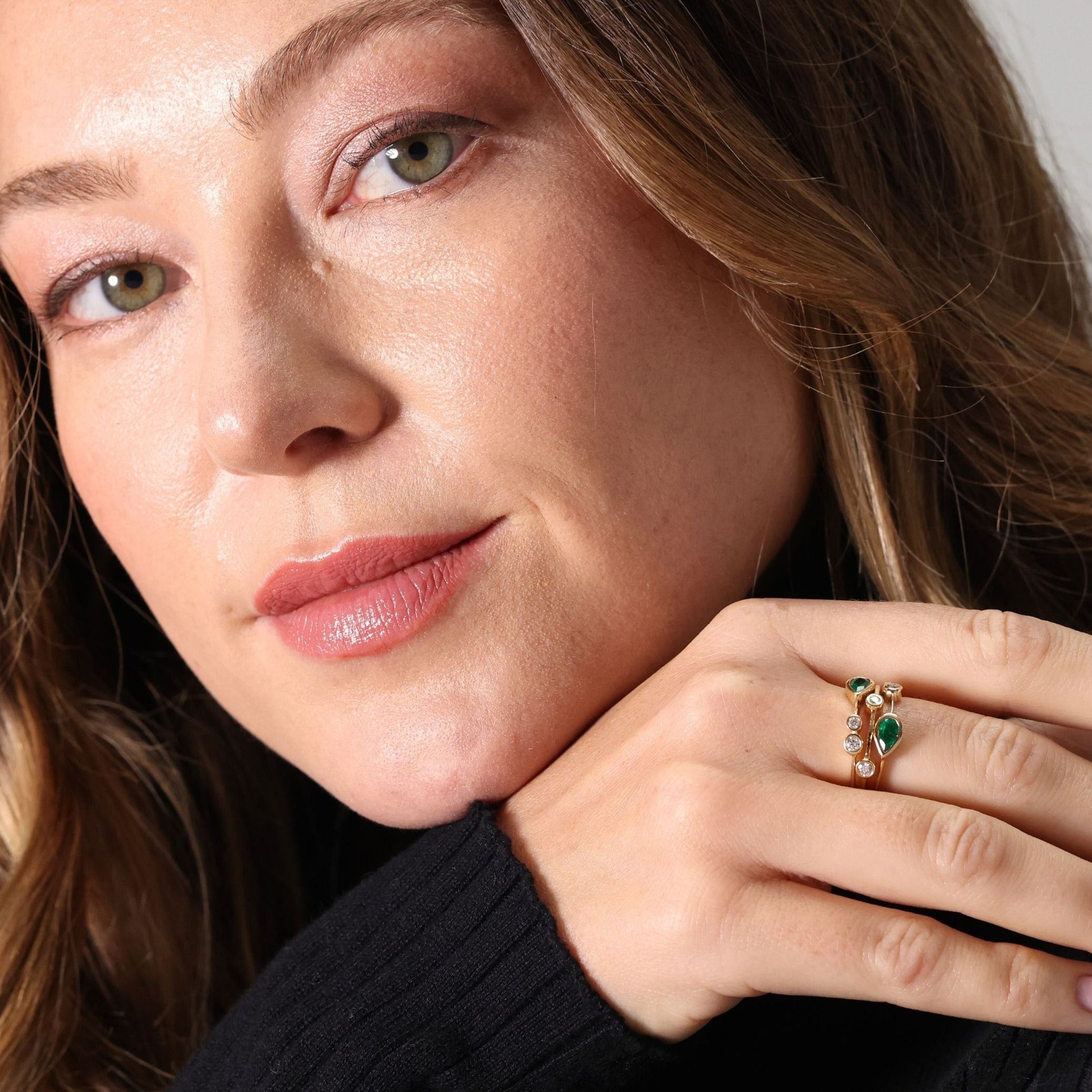 Emerald and diamond contemporary ‘Bubble’ ring