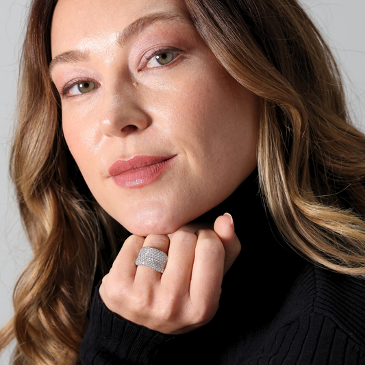 Wide diamond pave set ring