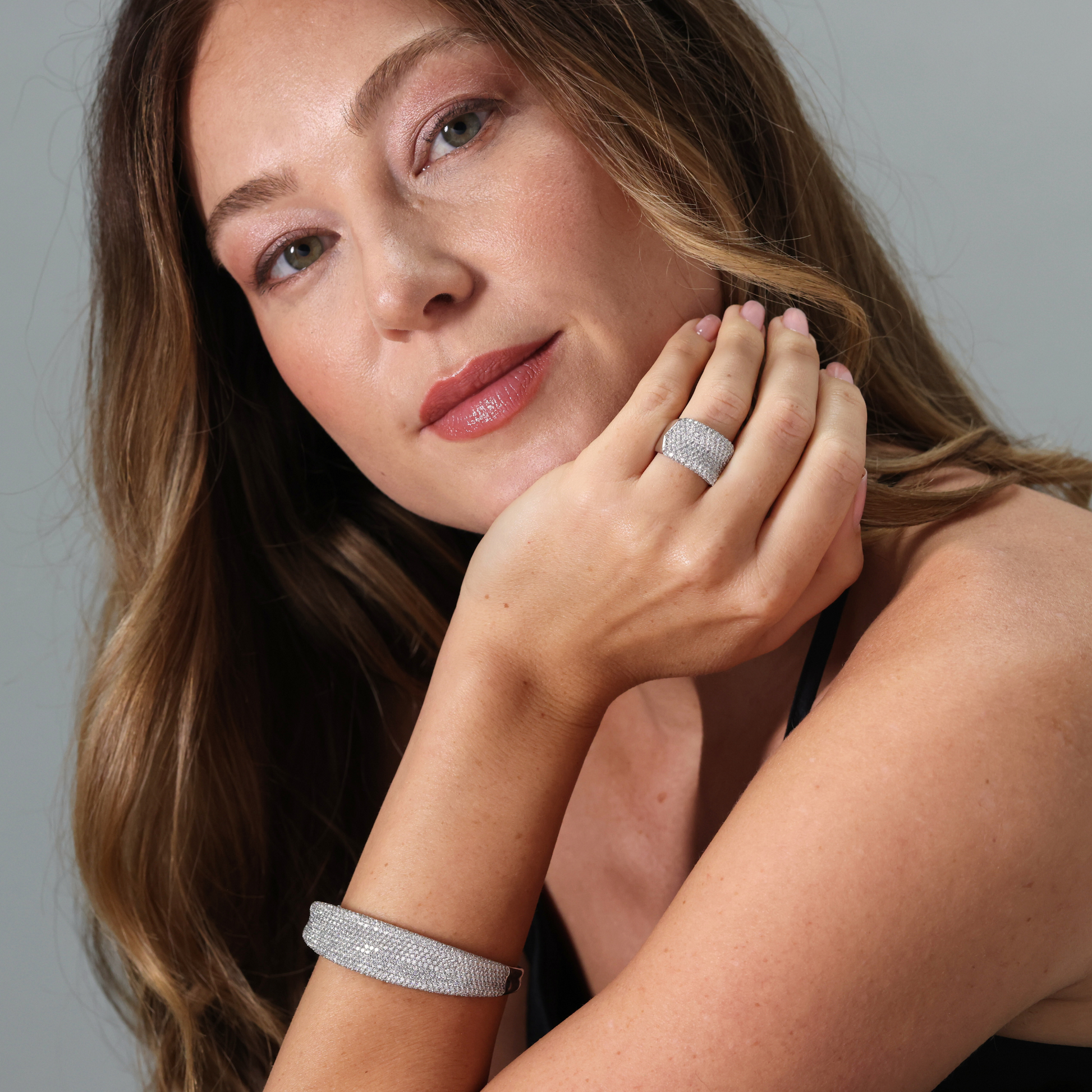 Wide diamond pave set ring