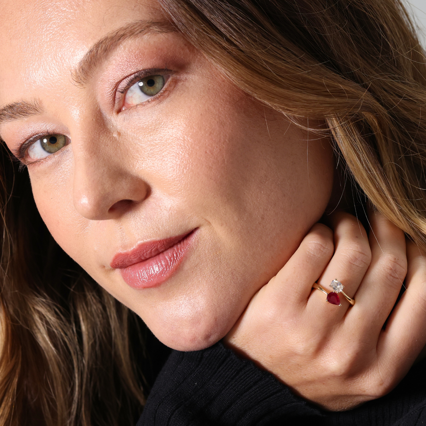 Moi et Toi ruby and diamond crossover ring